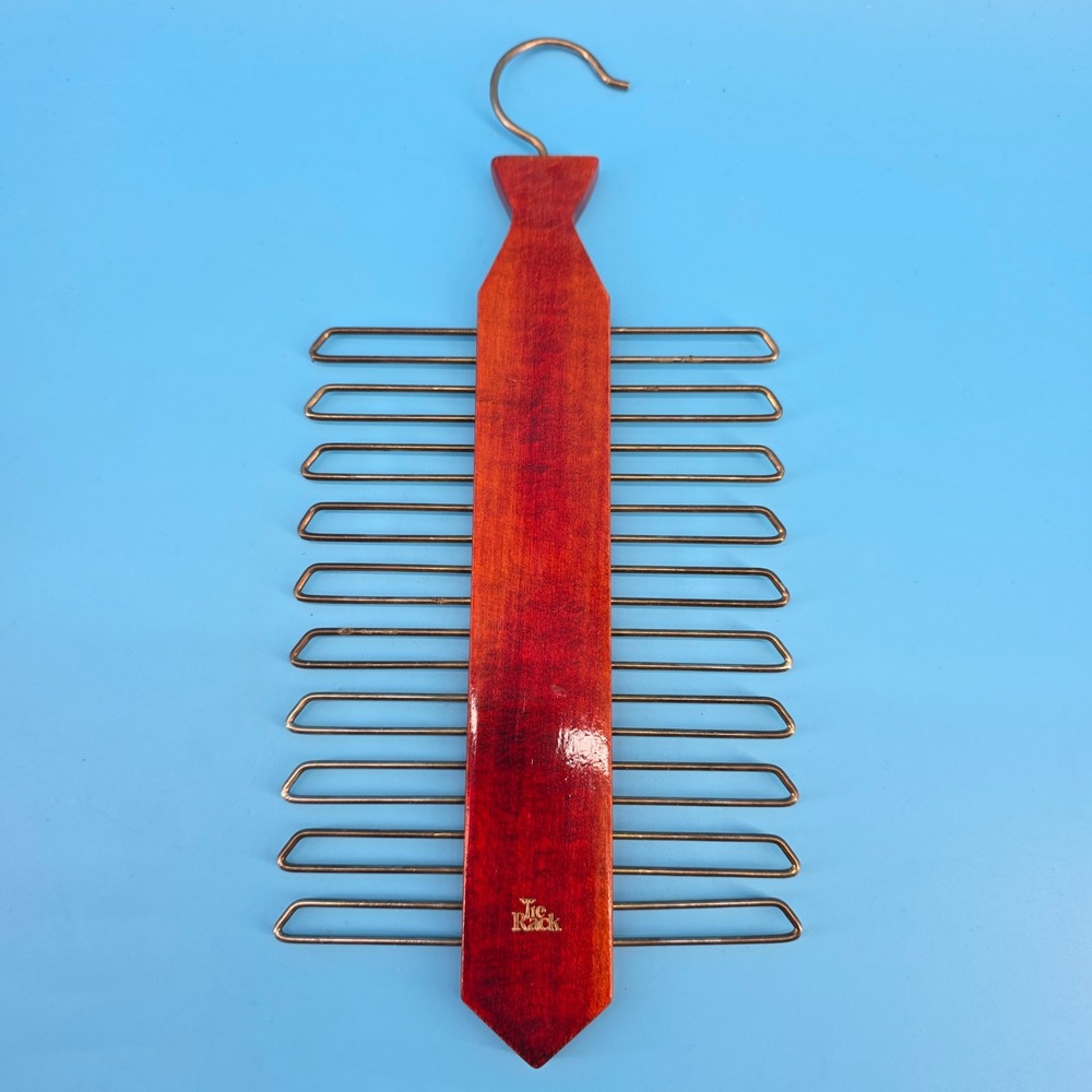 The Tie Rack Vintage Wooden Tie Hanger Organizer Mahogany Finish 20 Hook Holder
